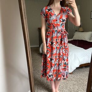 LOFT Botanical Button Tie Waist Midi Dress size 00
